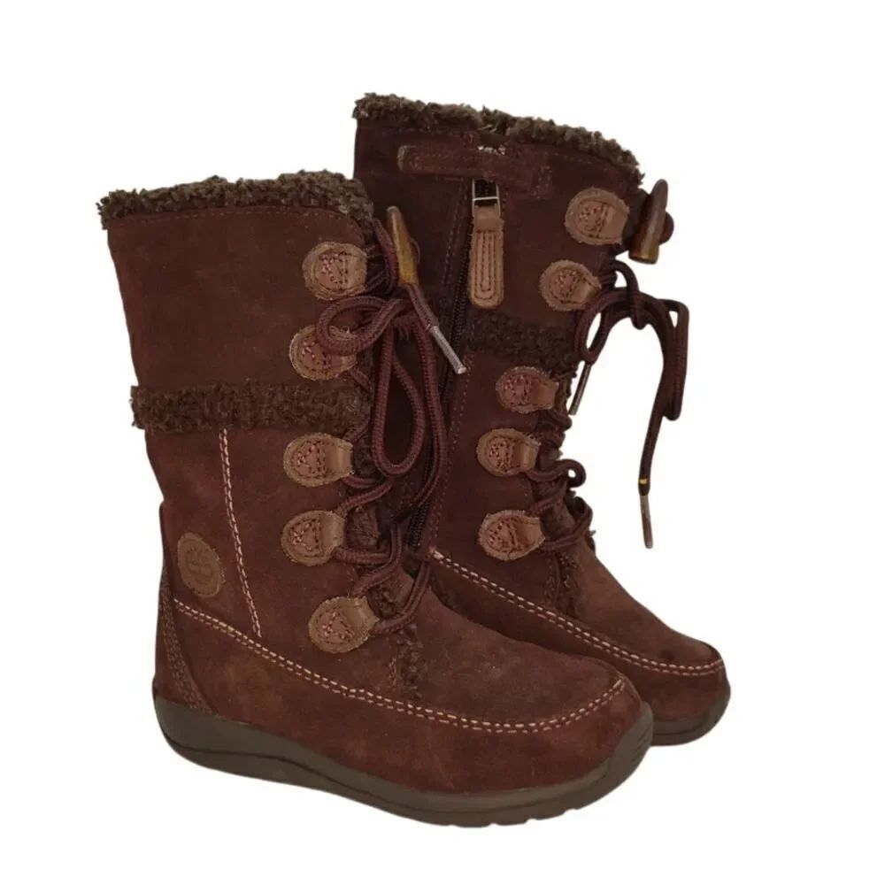 Timberland Toddler Girls Pre-owned Tall Zippered Dark Brown Suede Boots- sz. 9